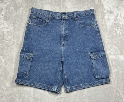Reliq Industries Denim Cargo Shorts Jorts Men s 38 (Actual 36 ) 90s Vintage Flaw