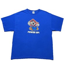 Vintage Super Mario Power Up T Shirt Mens XL Blue 2003 Delta Nintendo Gamer Tee