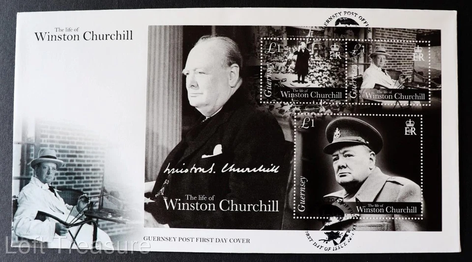 Guernsey Stamps: "Life of Sir Winston Churchill" £3.00 M/S FDC 2015 - Image 2 of 3