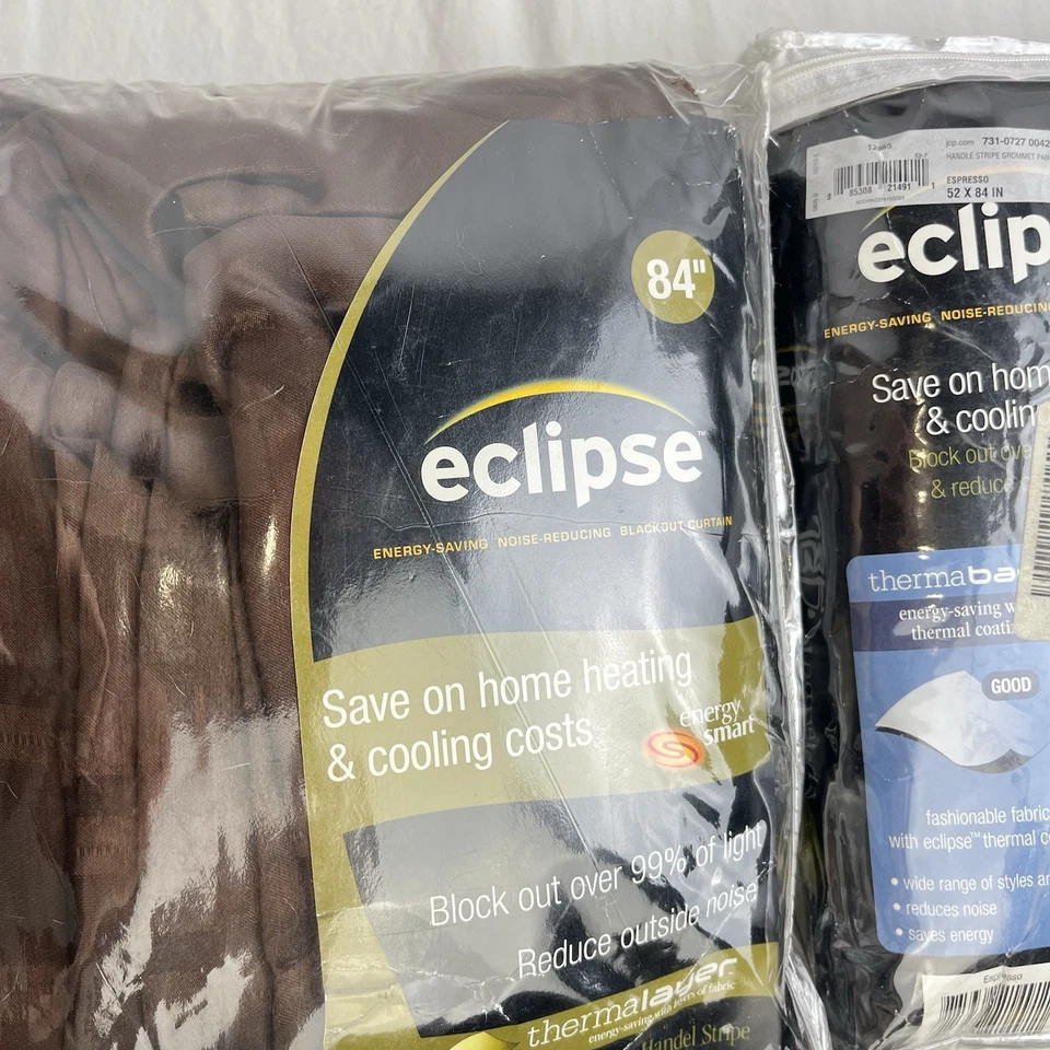 Lot Of 2 Eclipse Window Curtain Panels Espresso Brown 52x84 Blackout Thermalayer - Image 2 of 4