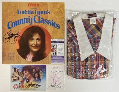 LORETTA LYNN Set Of 3 Autographs + RARE Shirt Worn For The Crisco Ads