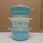 Vintage PYREX Turquoise Amish BUTTERPRINT Casserole Set 471 472 473 with Lids