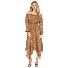 804. Michael Kors Women's Paisley Handkerchief-Hem MIDI Dress Bright Terracotta