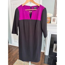 Tahari Arthur S Levine Dress 10 ASL Colorblock Sheath Gold Link Black Purple