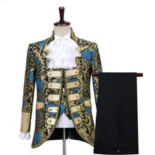 3 Piece Mens Suit Brocade Embroidered Jacket Vest Trousers Wedding Party Retro
