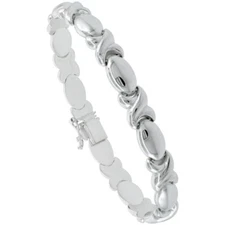 925 Sterling Silver Stampato XOXO Link Hugs and Kisses Bracelet 7.5mm 7" to 8"