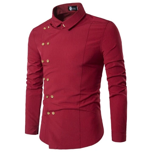 Camisa para Hombres Doble Pecho Prendas para el torso Manga Larga Calce Ajustado Liso Western Blusas - Imagen 6 de 21
