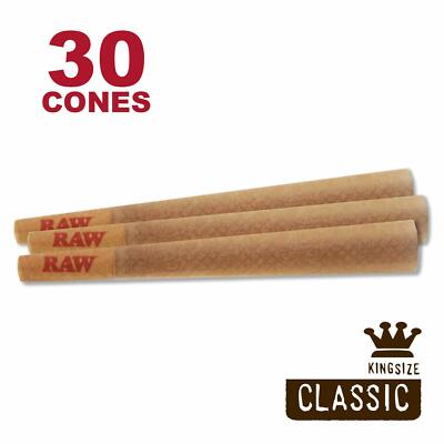 RAW 30 Classic King Size Cones, 109mm Pre Rolled Natural Cones, W Gallery Box