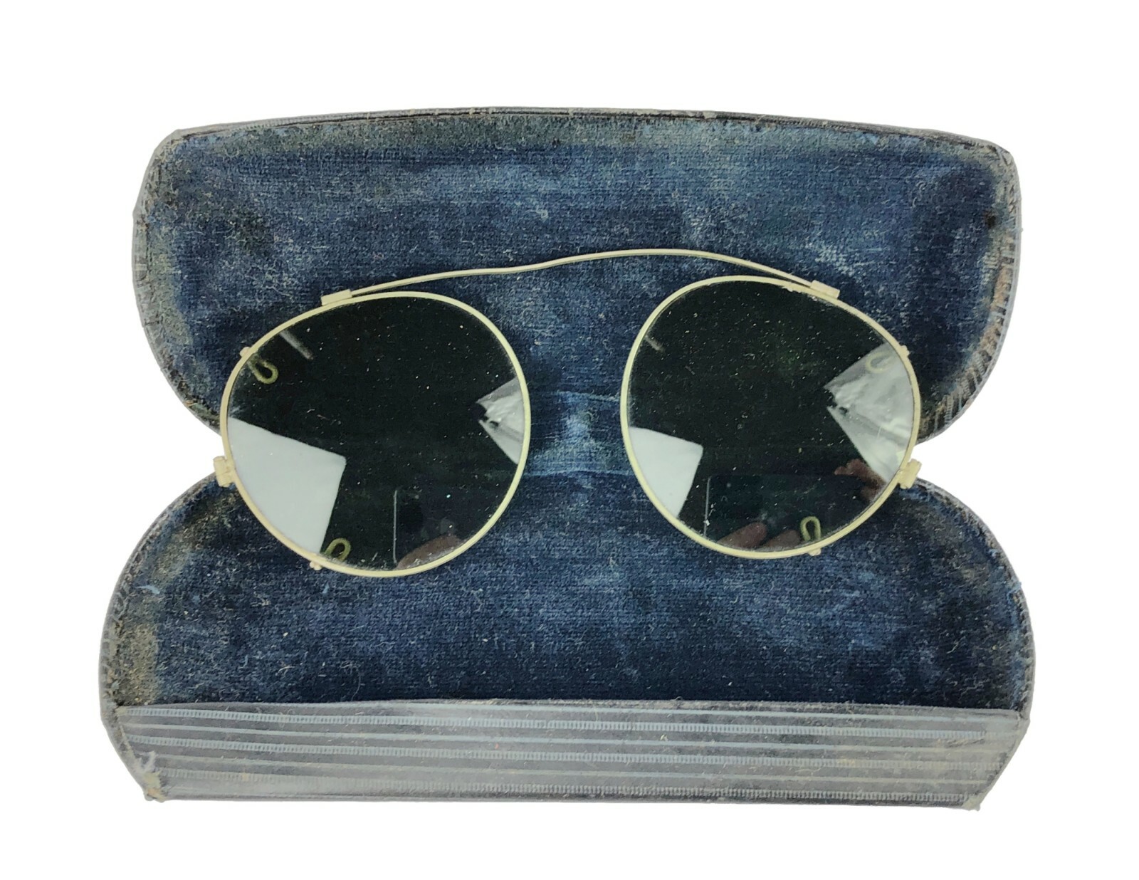 Antique Clip-On Green Lens Sunglasses Lenses in Hinged Case 1900s