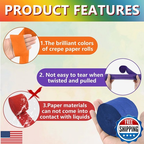 Oun Nana Crepe Paper Streamers 6 Rolls Rainbow Streamers 2.2 Inches 738 Feet, - Picture 4 of 5