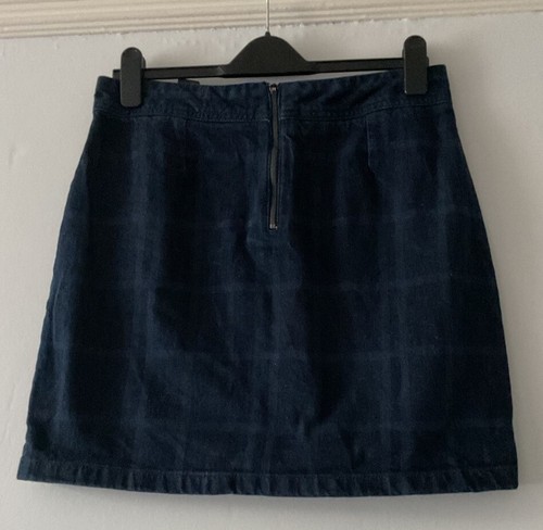 Next Size 12 Blue Denim Short Skirt Dark Blue Check Pattern With Pockets - Picture 2 of 3