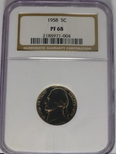 1958 NGC 5c Pf 68 Jefferson Proof Nickel