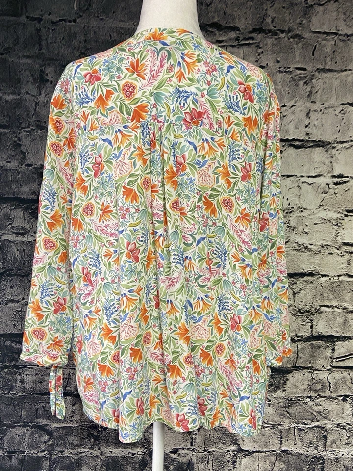 JNY Blouse Womens Size 2X  Extra Large  White Flowers Boho Hippie Peasant - Image 3 of 4