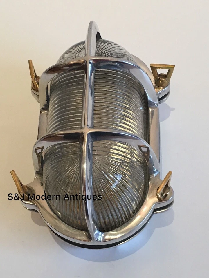 Industrial Bulkhead Light Wall Ceiling Retro Old Marine Brass Gold Oval Vintage - Image 2 of 4