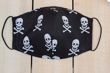 Gray Skull and Crossbones Halloween Print 100 Cotton Face Mask.. Hand sewn mask