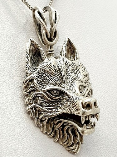 Wolf Kopf Keltischer Anhänger Sterling Silber 925 Wikinger Wolfskopf um 1970 - Bild 2 von 4