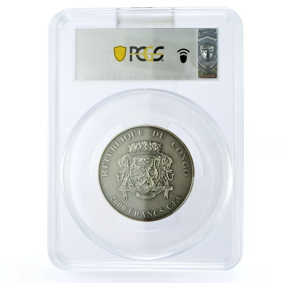 Congo 2000 francs Endangered Wildlife Leopard Cat Fauna MS69 PCGS Ag coin 2013 - Image 2 of 2
