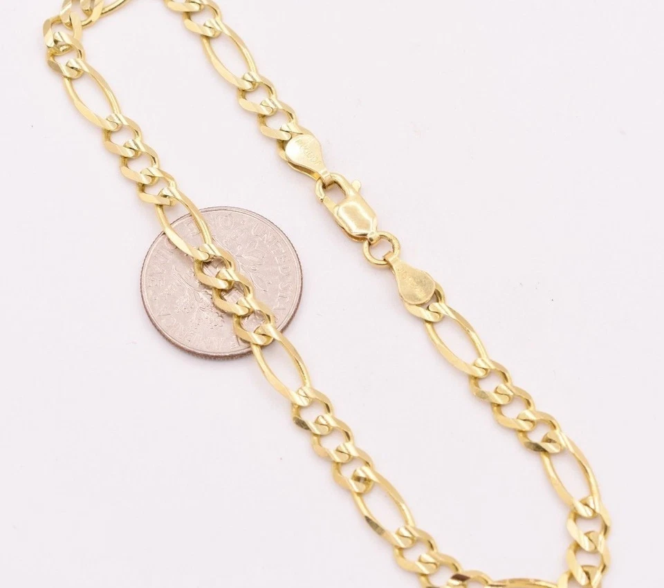 4.5mm Royal Figaro Solid Link Ankle Bracelet Anklet Real 10K Yellow Gold 8"-12" - Image 3 of 4