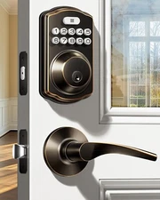 Veise Keyless Entry Door Lock with 2 Lever Handles - Electronic Keypad Deadbolt,