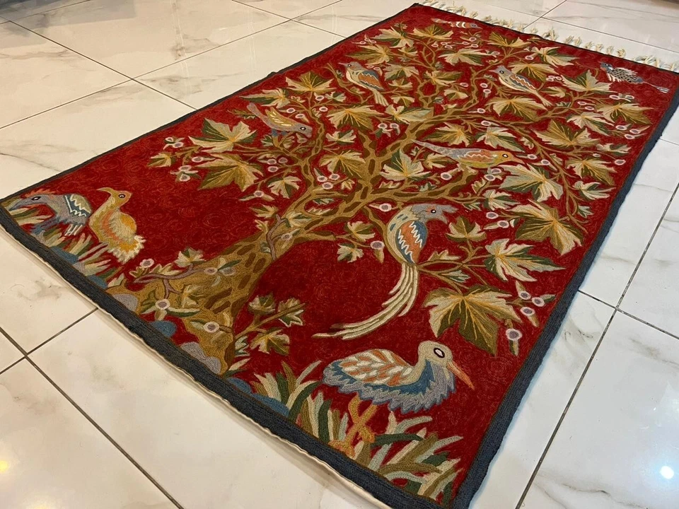 3x5 ft Vintage Handmade French Wall Hanging Needlepoint Tree Off Life Tapestry - Image 2 of 4