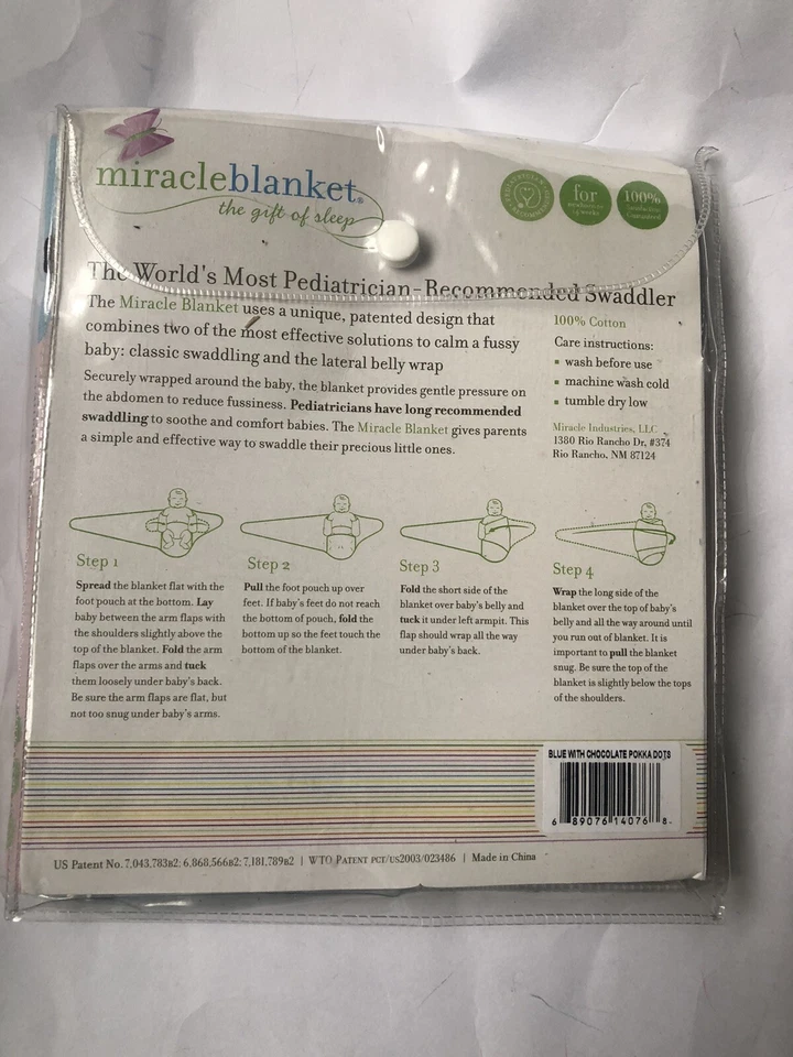 Miracle Blanket Swaddler 婴儿蓝色带深棕色圆点棉质襁褓 — 第 2/2 张图片