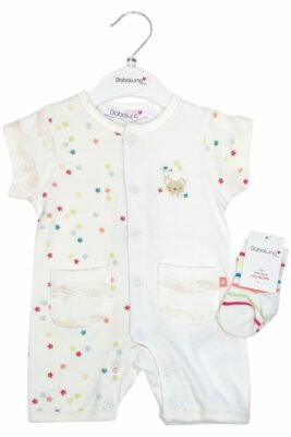 Baby Boys Girls Babaluno Cream Multi Star 2 Piece Cotton Romper and Socks Sets