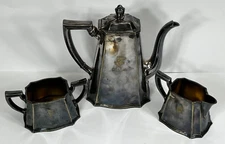 1930 Motor Yacht Stevena Harkness Family Gorham Silver Plate Teapot Bowl Creamer