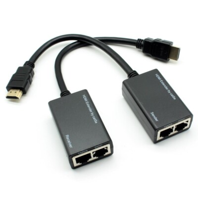 1pair HDMI RJ45 CAT-5e CAT-6 cable UTP LAN Ethernet Extender Repeater HDTV to30m