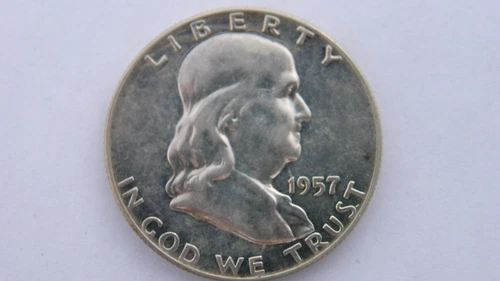 1957 Franklin Silver Half Dollar BU Nice Looking Coin