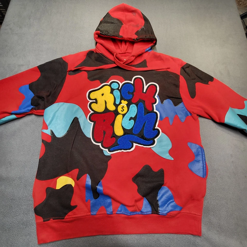 Rich Is Rich Hoodie Mens L Red Camo Pullover Sweatshirt Graphic Long Sleeve - Image 2 of 4