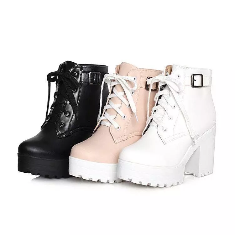 Lace up chunky heels white 2025