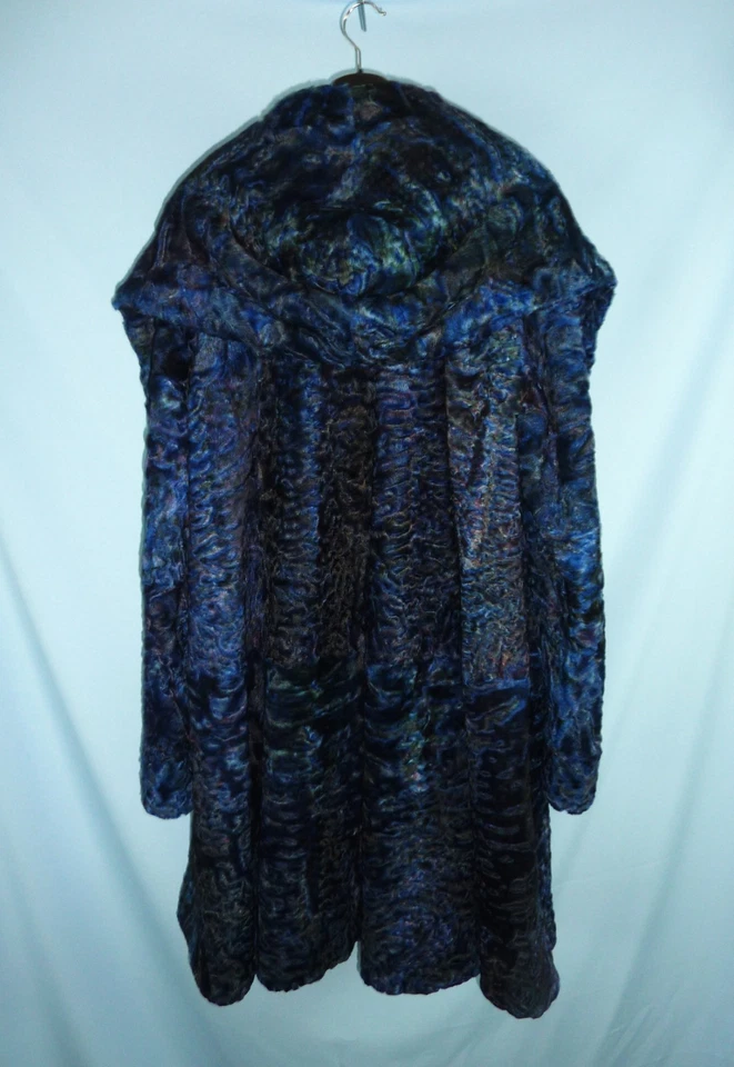 $6k Magnífico 16 AZUL SWAKARA PIEL SWING ABRIGO Cordero Persa Ópera Capucha Bufanda 18 Foto 3 de 4