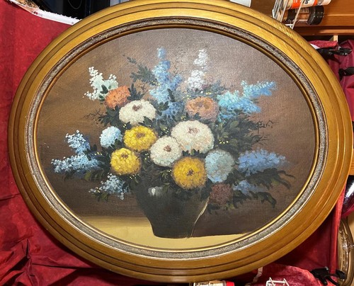Vintage Still Life Mid Century Modern 70s Still Life Oil Painting Floral Flowers