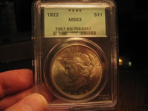 1922 United States Peace Silver Dollar PCGS MS63 OGH
