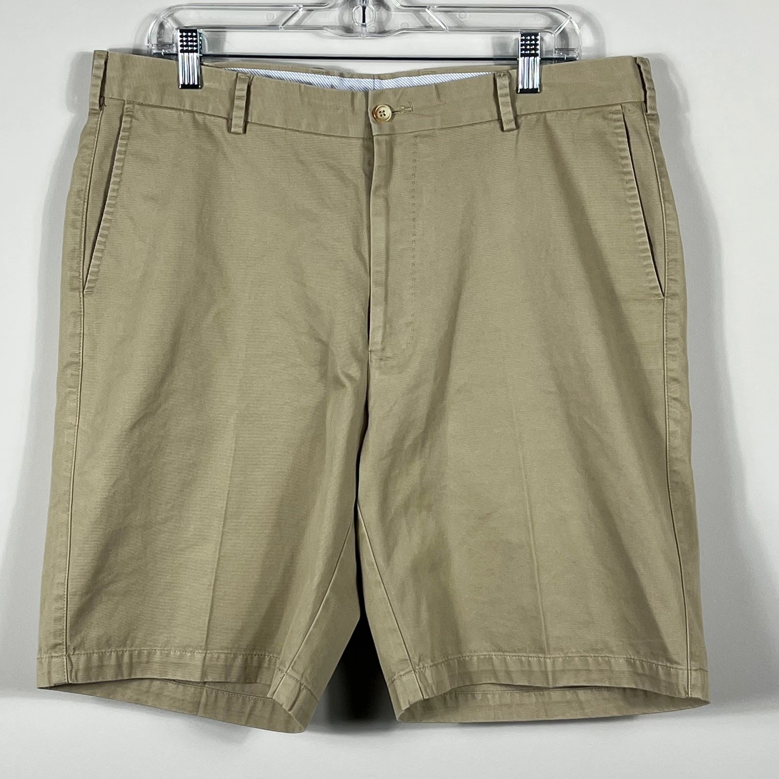 Peter Millar Mens Khaki Chino Shorts 36 Tan Pima Cotton Flat Front Golf 9"