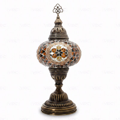 Bernsteinfarbene türkische Mosaik Tischlampe - handgefertigte marokkanische geometrische Nachttischlampe