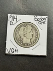 1914 D Barber Silver Quarter VG Very Good U.S. 25c Type Coin (Raw18806)