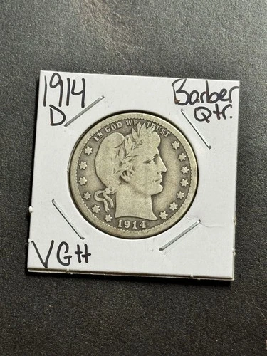 1914 D Barber Silver Quarter VG Very Good U.S. 25c Type Coin (Raw18806)