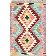 2'x3' Colorful Hand Woven Pure Wool Afghan Kilim Oriental Rug R85738