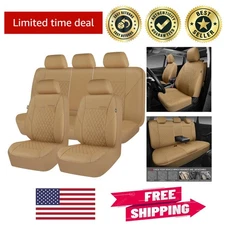 Waterproof Faux Leather Automotive Seat Covers - Universal Design, Beige