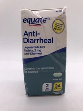 EQUATE Anti-Diarrheal Tablets 2mg/24 caplets - Exp.01/2028 (damaged box) Ref.141
