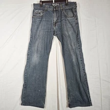 Enyce Jeans Mens 34x30 Blue Medium Wash Relaxed Straight Denim Distressed Logo