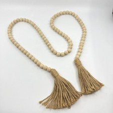 Boho Wood Bead Garland with Jute Tassels - 80cm Farmhouse Decor