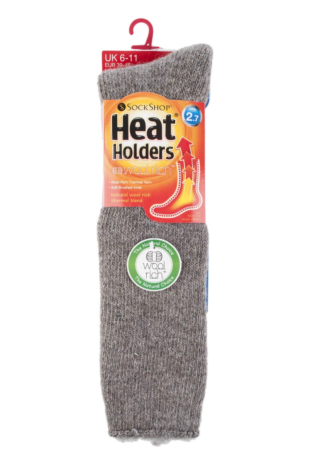 Mens WOOL 2.7 Tog Long Knee High Thermal Heat Holders Socks 6-11,39-45 STONE