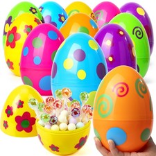 JOYIN 12 Pcs Large Printed Easter Eggs, 6 Inches Jumbo Plastic Eggs Fillable for