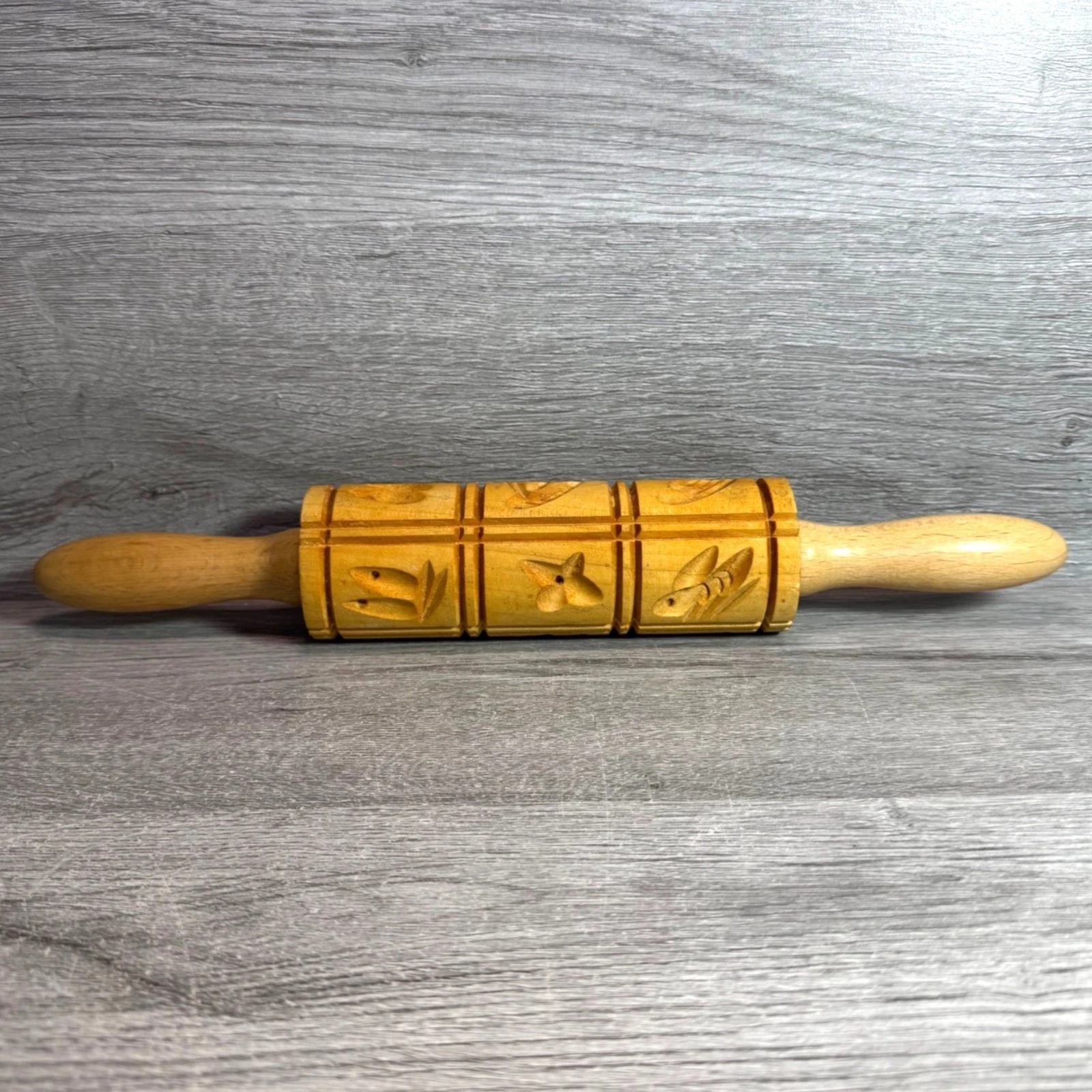 Vintage Springerle Wooden Embossed Rolling Pin W-Germany Handmade