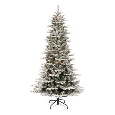 Puleo 7.5 ft Pre-Lit Artificial Christmas Tree Slim Flocked Aspen Fir 450 Lights