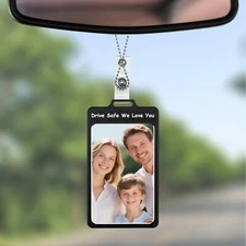 Car Rearview Mirror Hanging Metal Photo Frame, Drive Safe Cute Mini Picture H...