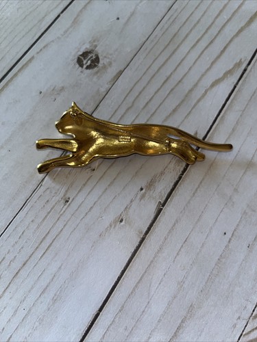 Vintage Signed TRIFARI Tiger Brooch Rhinestones, Black Enamel Smokey Eyes - Picture 2 of 2