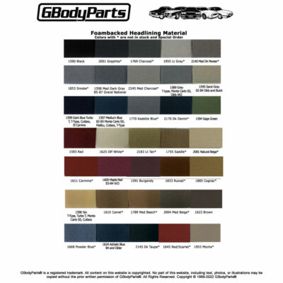 78-88 GBody Non Illuminated Sun Visors Foam Back Material - Pair